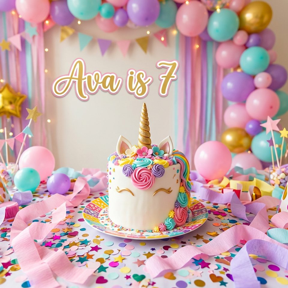 Unicorn Birthday Party Invitations example — Ava’s Magical 7th
