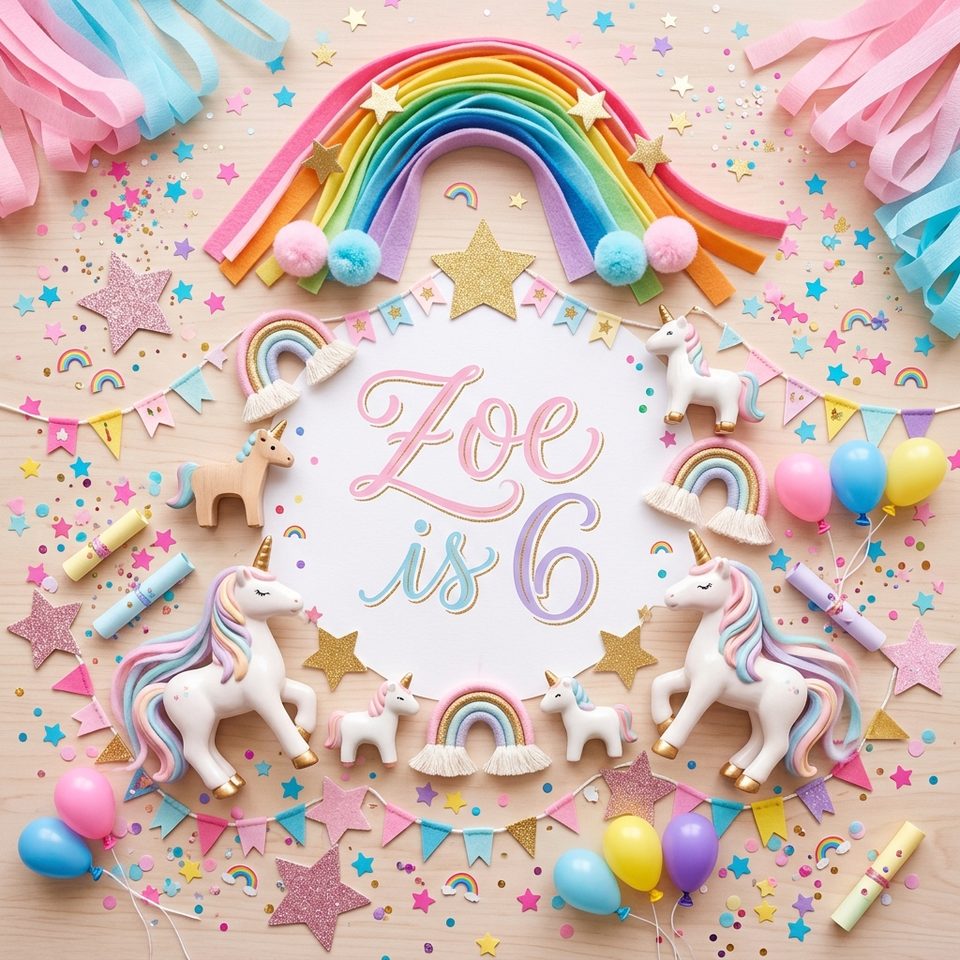 Unicorn Birthday Party Invitations example — Zoe Turns 6!